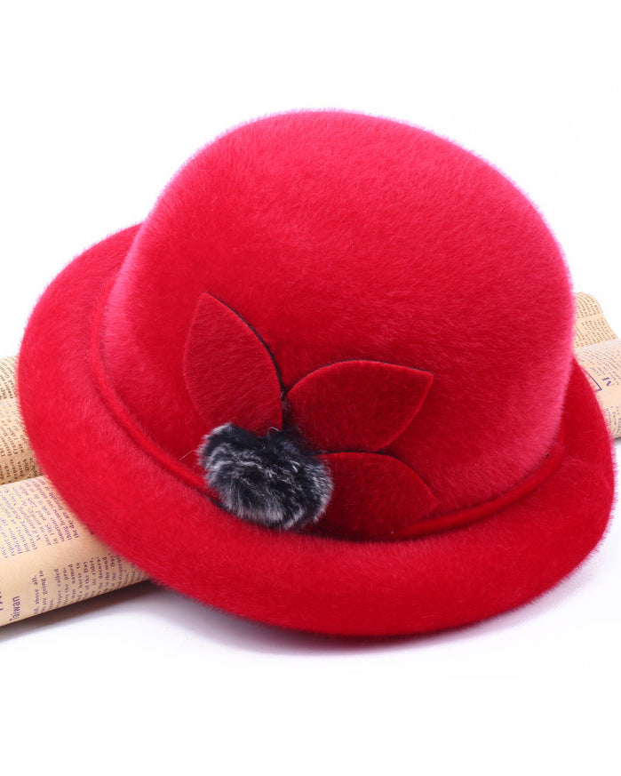 Mink Fleece Pom-pom Flower Full Cuff Hat