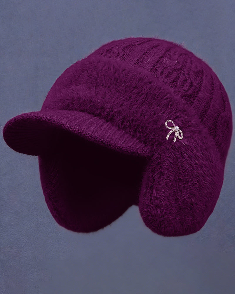 Winter Knitted Rabbit Fleece Bow Earflap Warm Hat