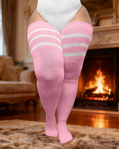 Plus Size Women's Extra Long Thigh High Stripes Socks