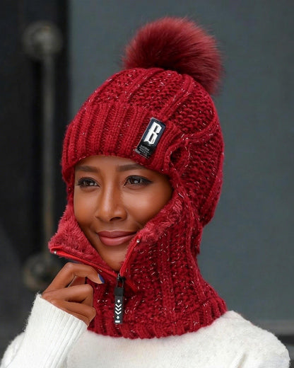 Cute Pom-Pom Neck Gaiter Warm Knit Beanie