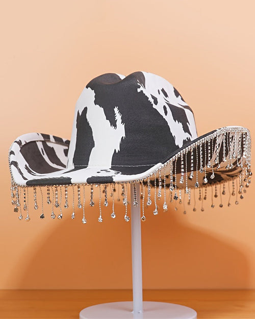 Shiny Rhinestone Cow Print Western Cowboy Hat