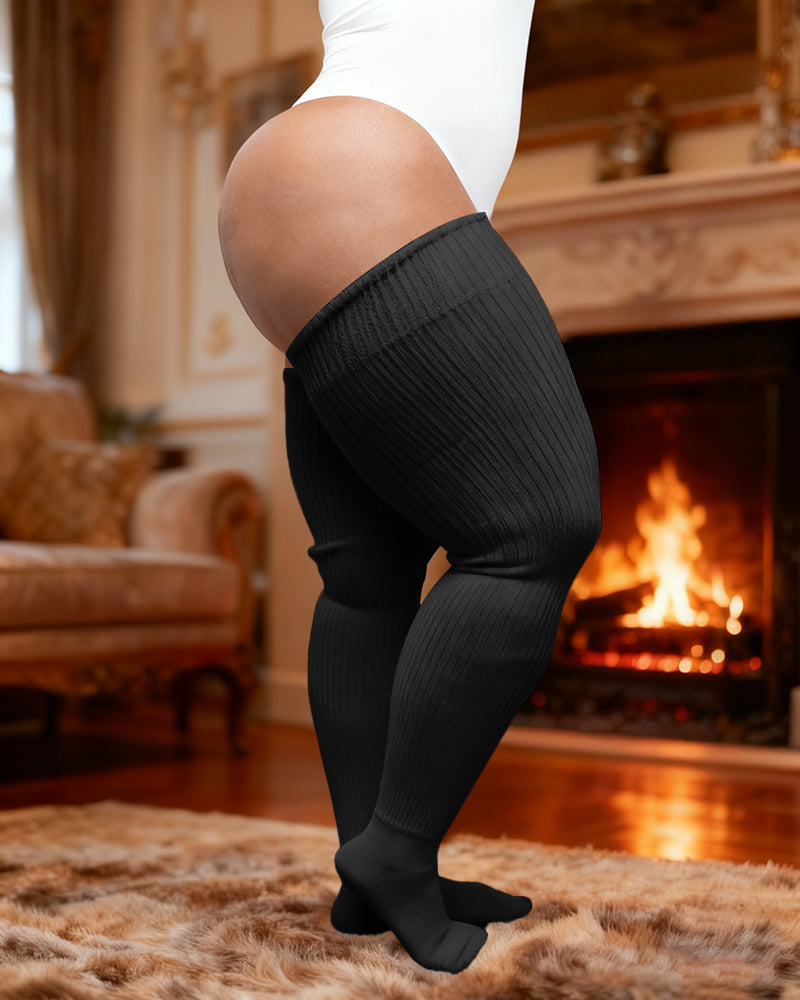 Plus Size Women's Extra Long Thigh High Solid Color Socks