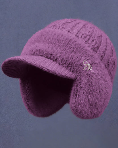 Winter Knitted Rabbit Fleece Bow Earflap Warm Hat