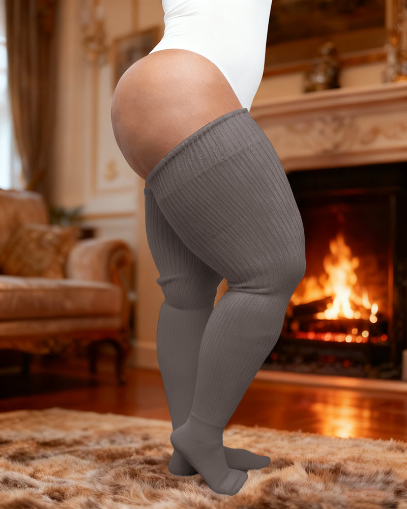 Plus Size Women's Extra Long Thigh High Solid Color Socks