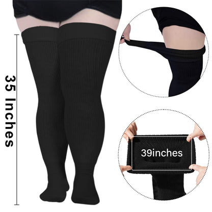 Plus Size Women's Extra Long Thigh High Solid Color Socks