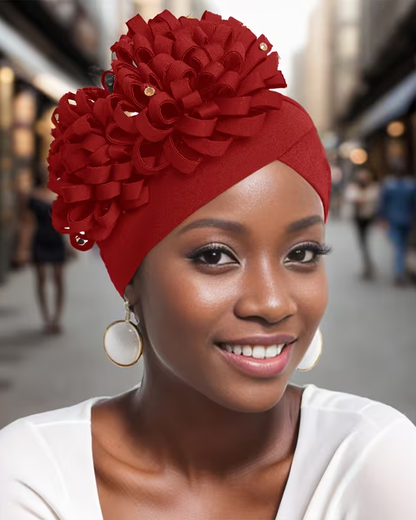 African-Style Side-Mounted Oversized Flower Turban Hat For Women