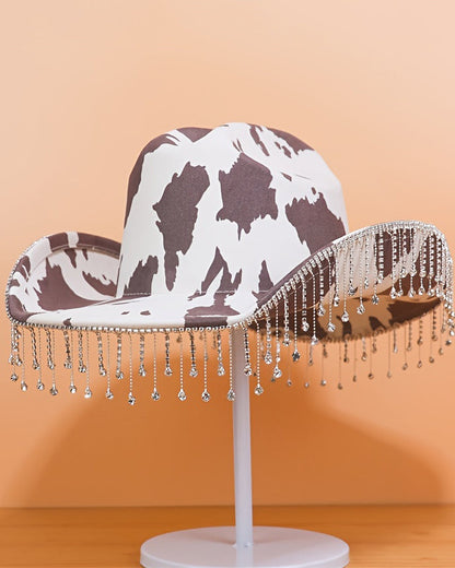 Shiny Rhinestone Cow Print Western Cowboy Hat