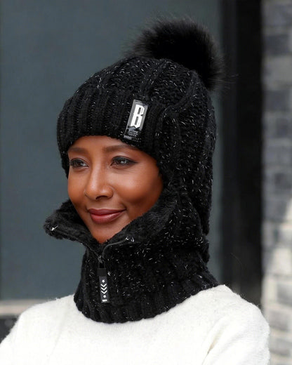 Cute Pom-Pom Neck Gaiter Warm Knit Beanie