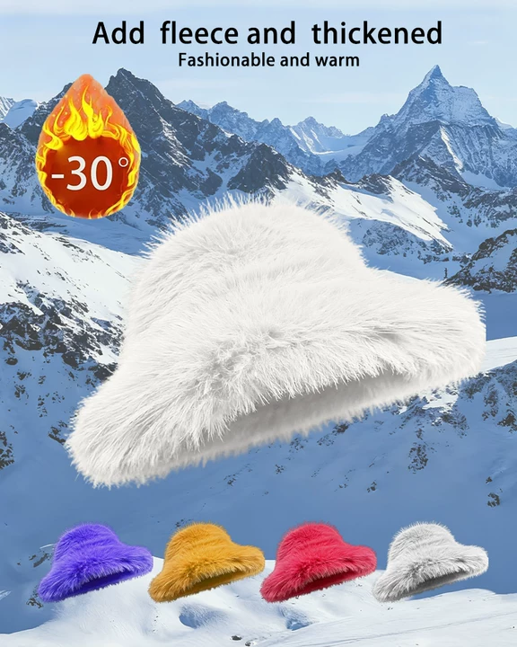 Solid Color Faux Fox Fur Pot Hat Fisherman Hat