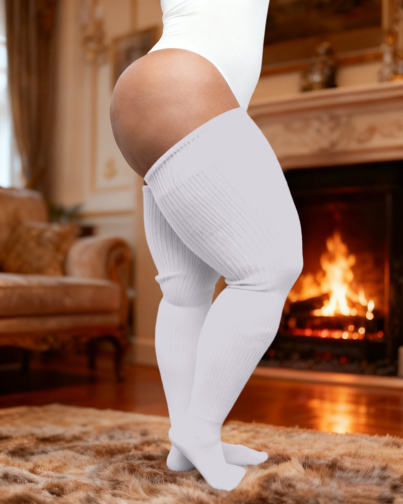 Plus Size Women's Extra Long Thigh High Solid Color Socks