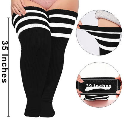 Plus Size Women's Extra Long Thigh High Stripes Socks