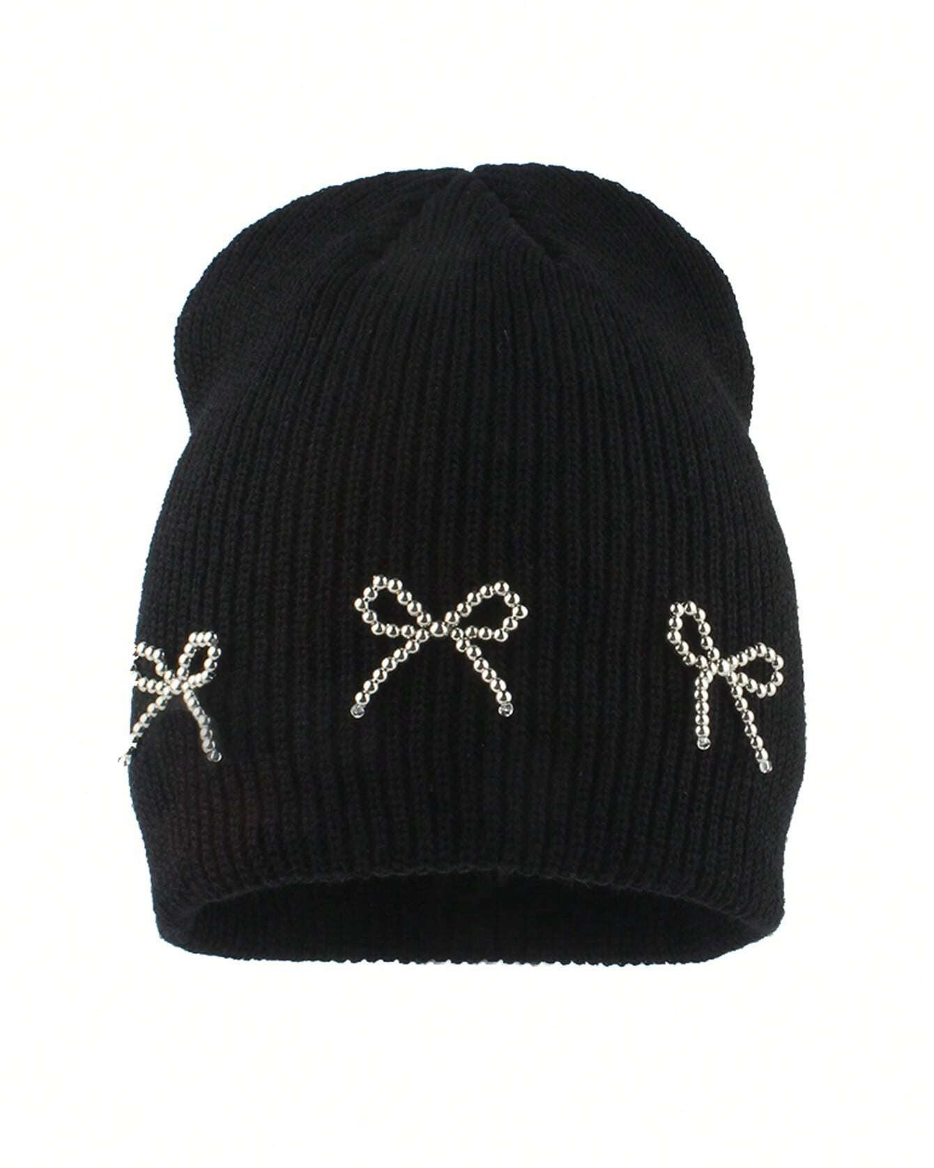 Winter Warm Knitted Elegant Beaded Bow Cute Hat