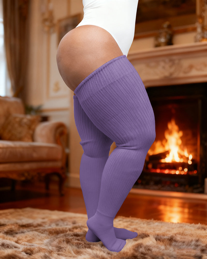Plus Size Women's Extra Long Thigh High Solid Color Socks