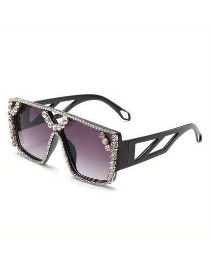 Women'S Geometric Oversized Frame with Rhinestone Accents