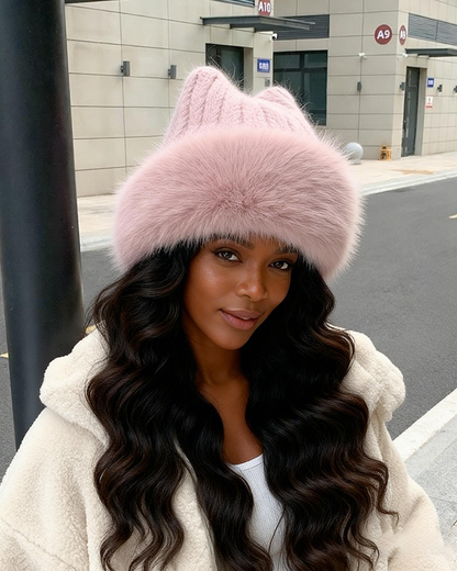 Cat Ear Wool Knit Fuzzy Warm Hat