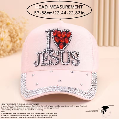 Women's Versatile Sequin I Love Jesus  Baseball Cap