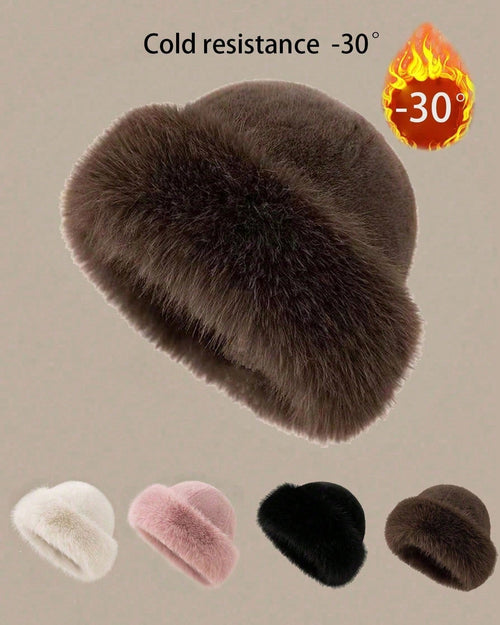 Oversized Fluffy Faux Fur Pompom Hat Warm And Luxurious For Winter