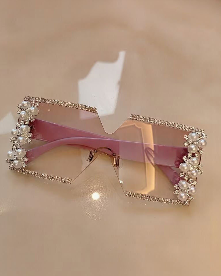 Elegant Flower Decor No Frame Square Luxury Rhinestone Glasses