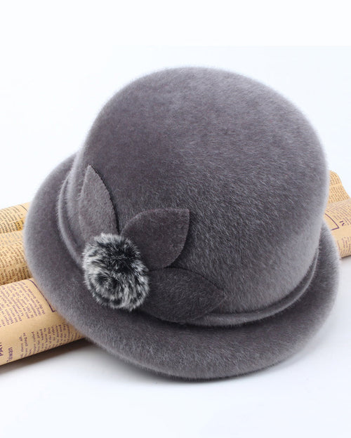 Mink Fleece Pom-pom Flower Full Cuff Hat