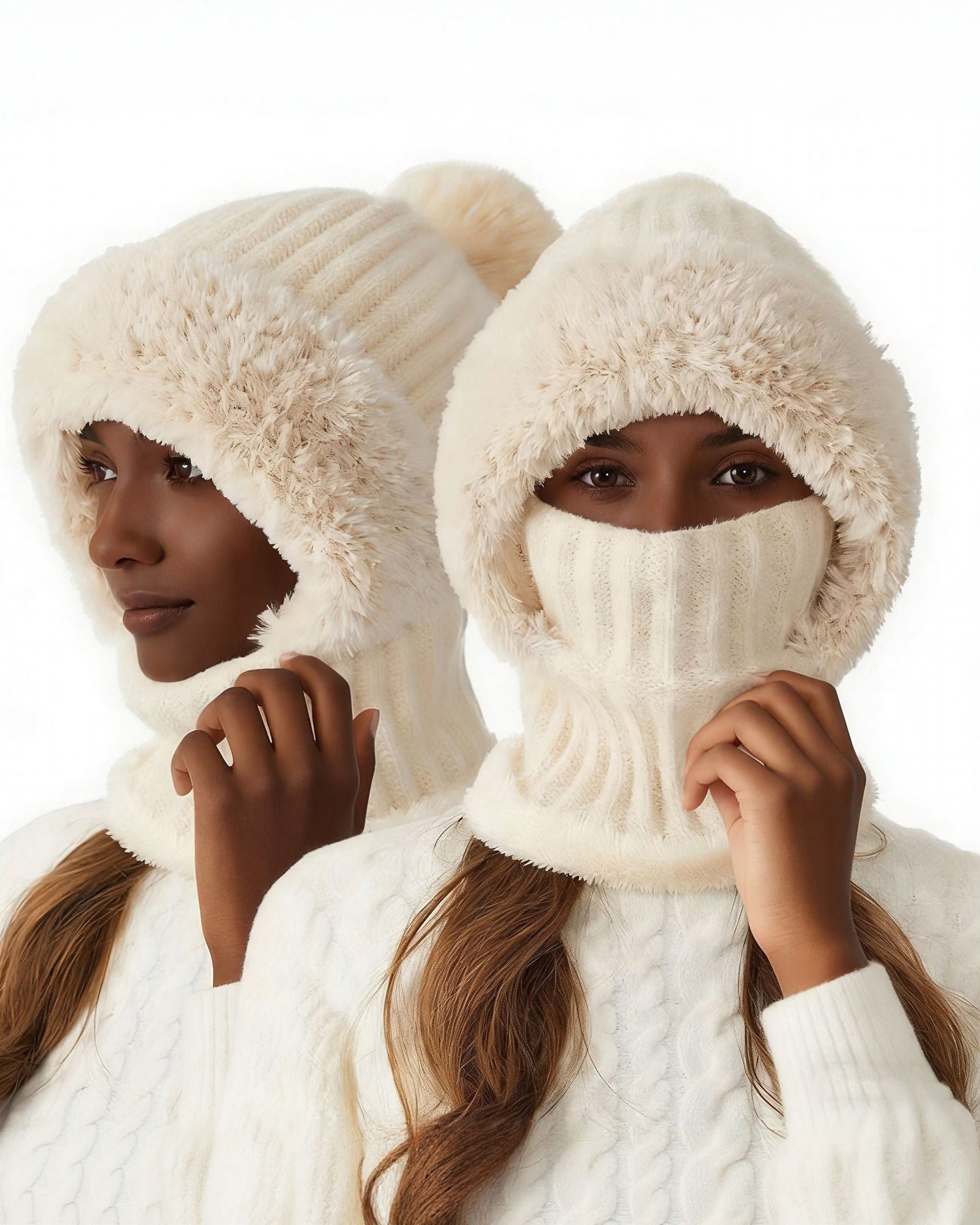 Knitted Fleece-lined Warm Scarf Mask Hat