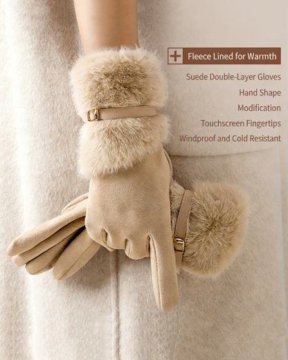 Suede Plush Double-Layer Fleece-Lined Touchscreen Gloves
