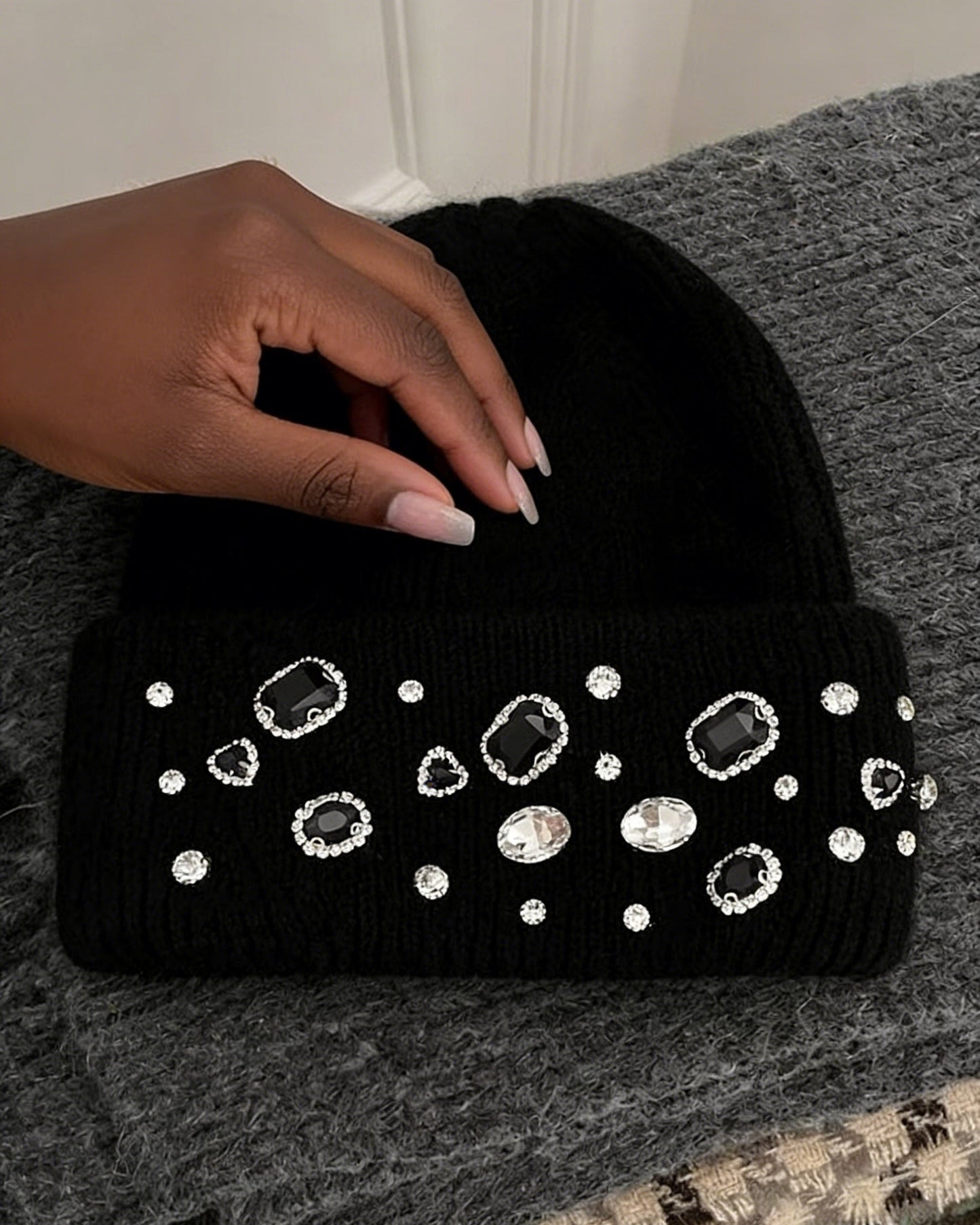 Handmade Rhinestone Wool Hat/knitted Hat