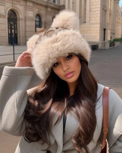 Autumn And Winter Bear Ears Thickened Warm Ear Protection Leopard Plush Mongolian Hat