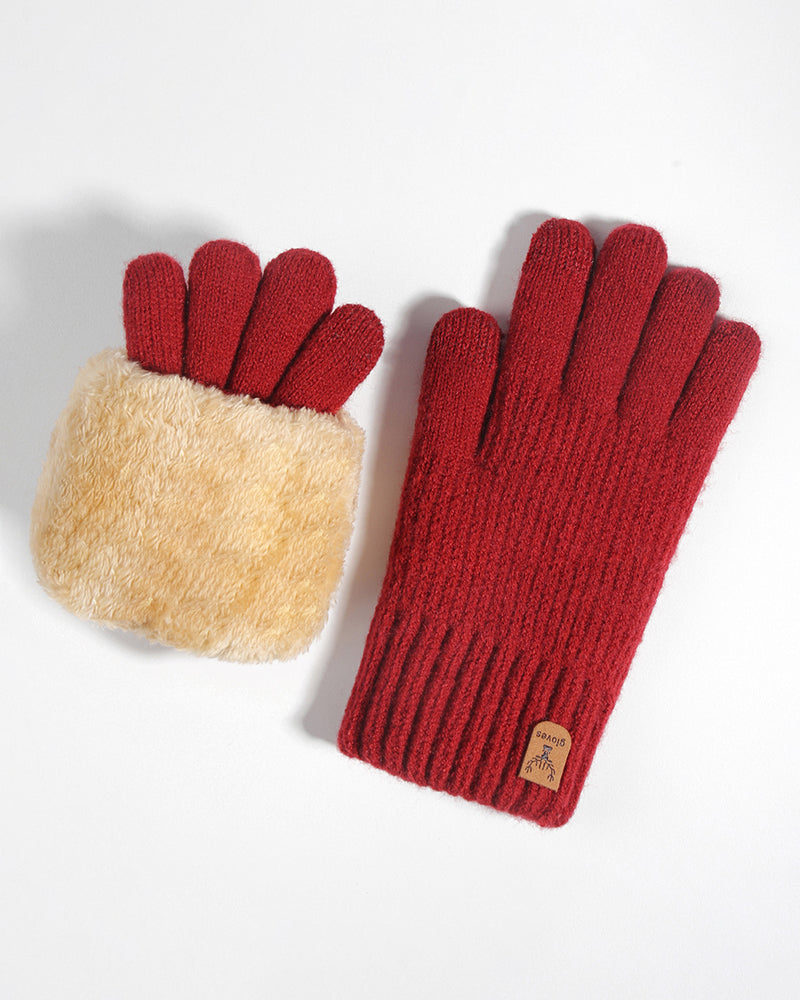 Double-layered Touchscreen Fleece-lined Knitted Gloves