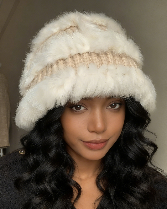 Rabbit Fur Knitted Earflap Wool Thermal Bucket Hat