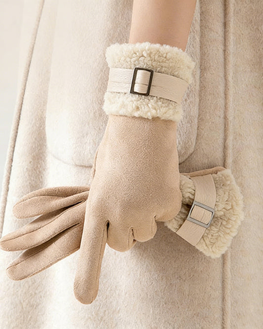 Winter Suede Snap Cold-Proof Fleece-Lined Touchscreen Gloves