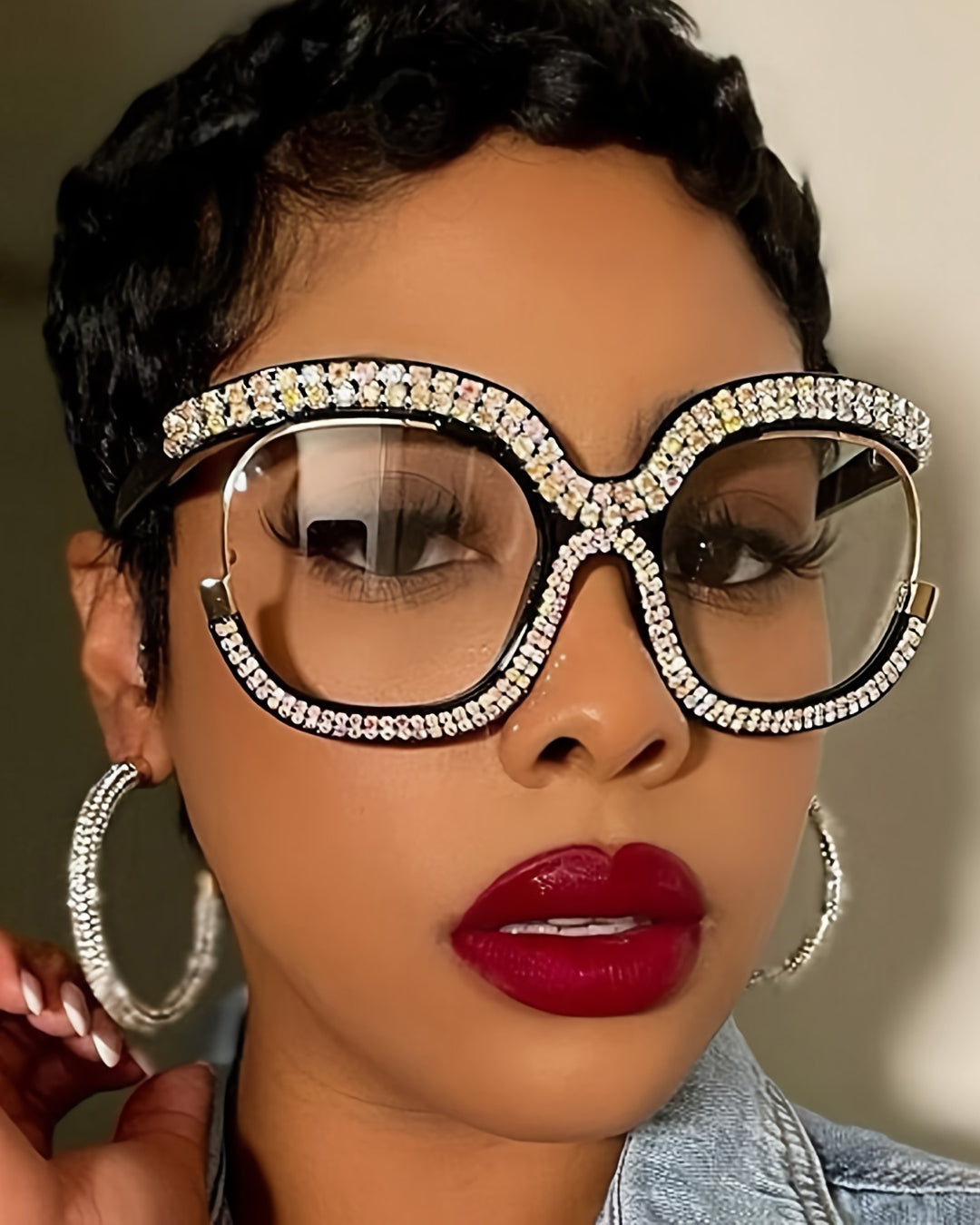 Rhinestone Glasses Fashion Women Oversized Glasses
