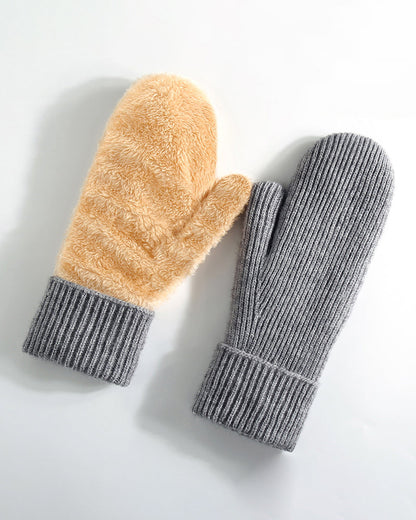 Fleece-lined Thickened Thermal Knitted Ski Gloves