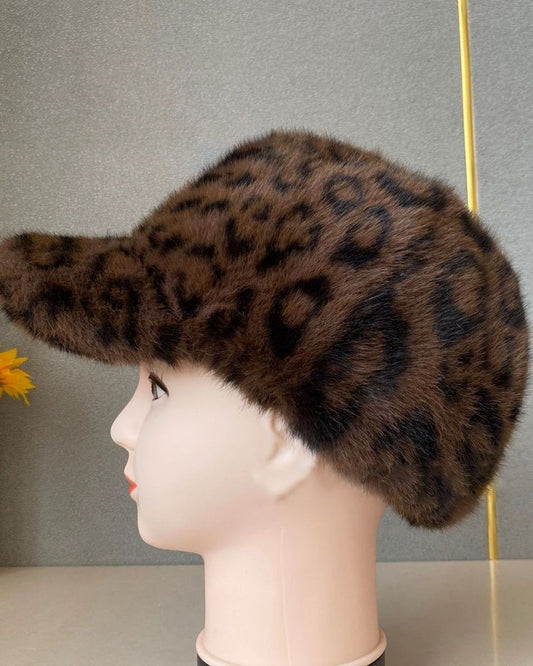 New Leopard Print Baseball Cap Plush Hat Thick Warm Cap