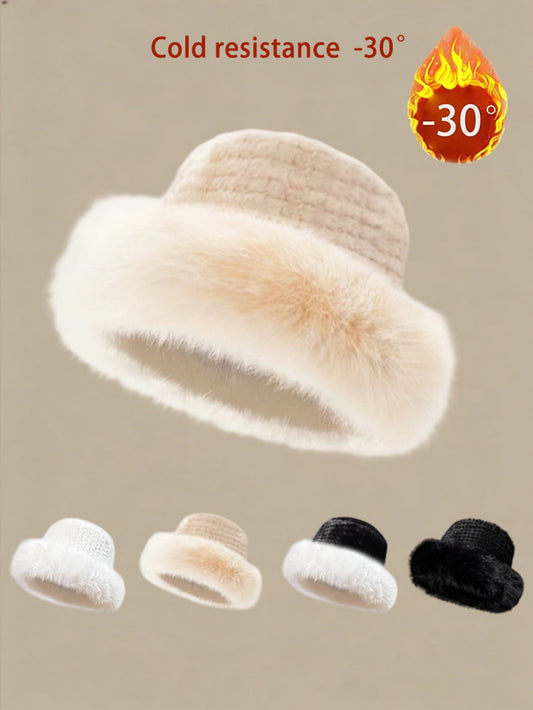 Autumn And Winter Furry Plush Cap Outdoor Furry Fashion Cap Fleece-lined Thickened Fisherman Hat