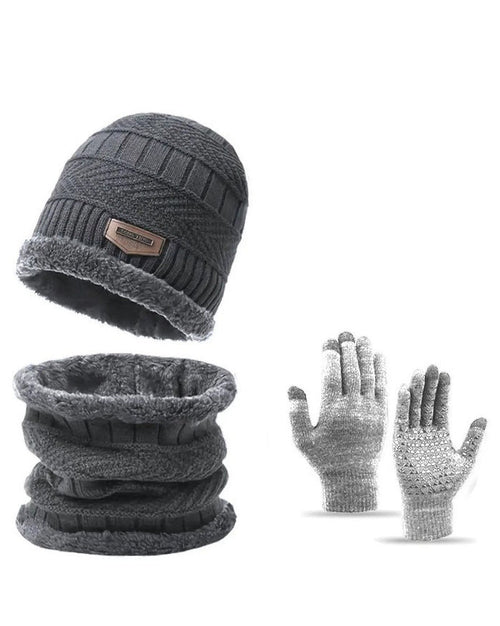 Thickened Knitted Hat Wool Gloves Scarf Hat Plus Velvet Three-piece Set
