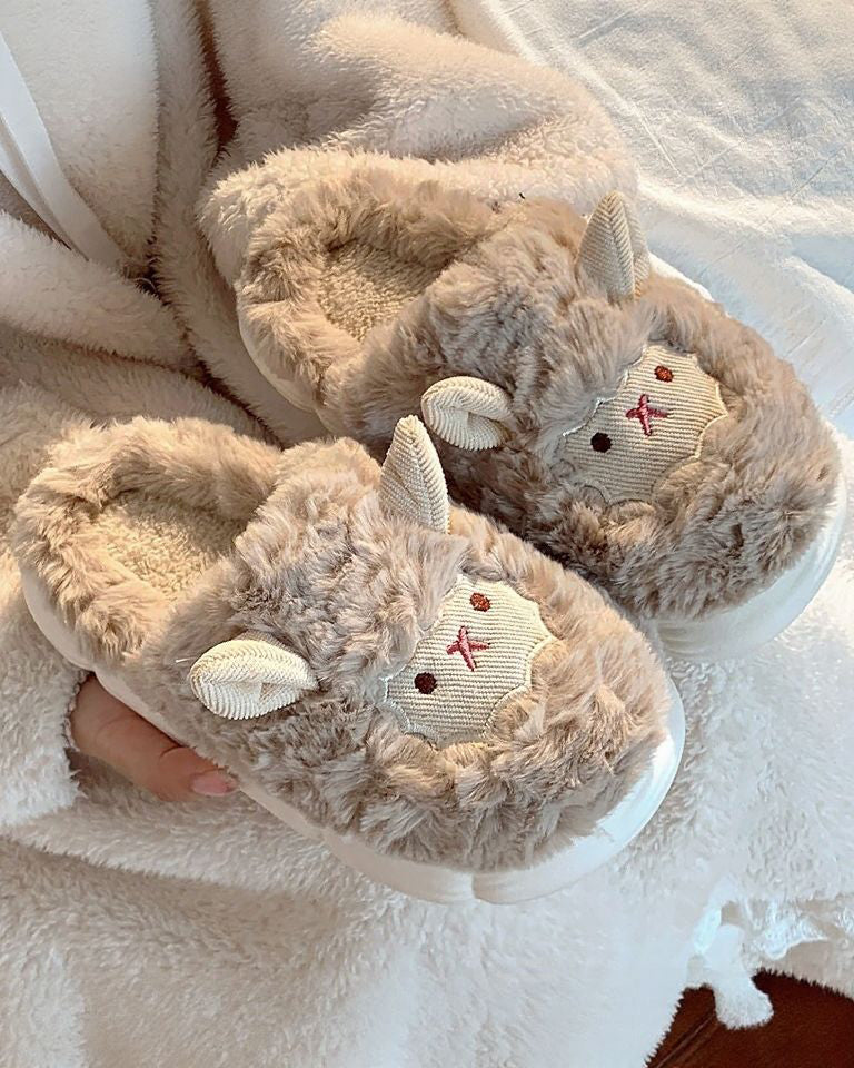 Cute Little Sheep Cotton Slippers Bag With Non-slip Fluffy Slippers