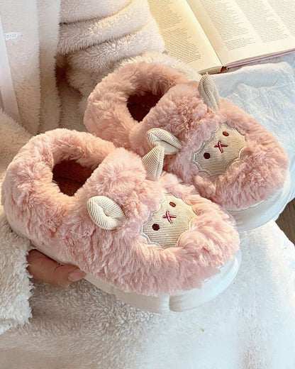Cute Little Sheep Cotton Slippers Bag With Non-slip Fluffy Slippers