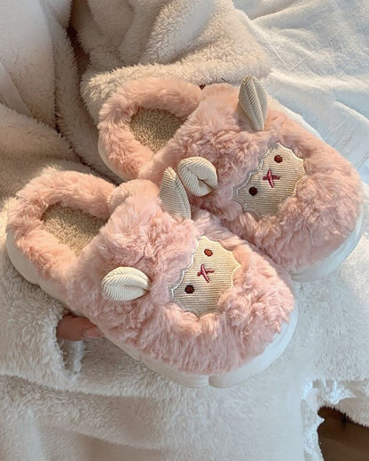 Cute Little Sheep Cotton Slippers Bag With Non-slip Fluffy Slippers