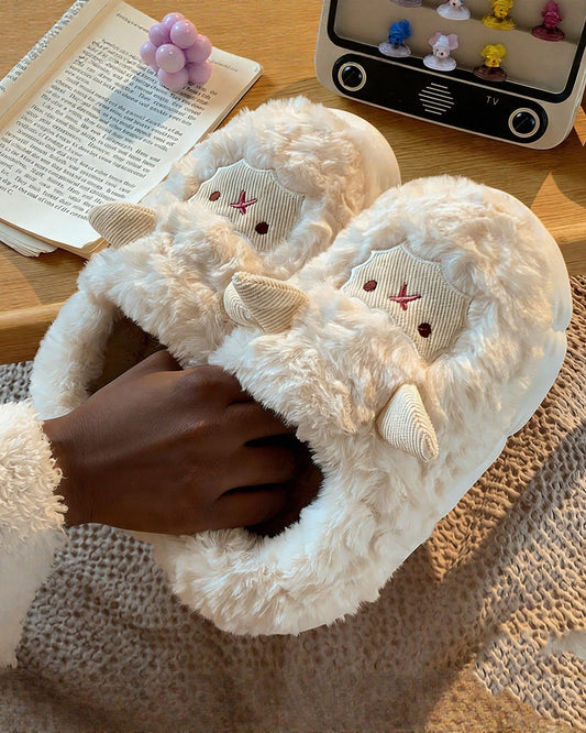 Cute Little Sheep Cotton Slippers Bag With Non-slip Fluffy Slippers