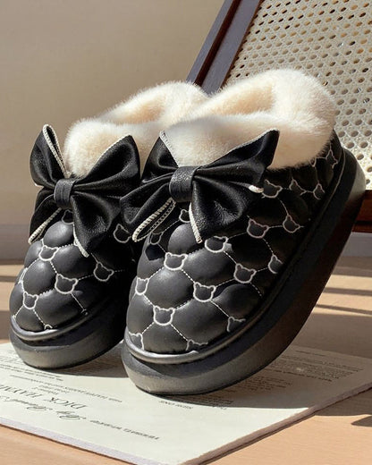 Bow Accent Fleece-Lined Warm Non-Slip Platform Cotton Shoes