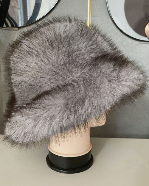 Stylish Wide-Brim Fox Fur Hat