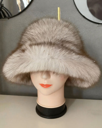 Stylish Wide-Brim Fox Fur Hat
