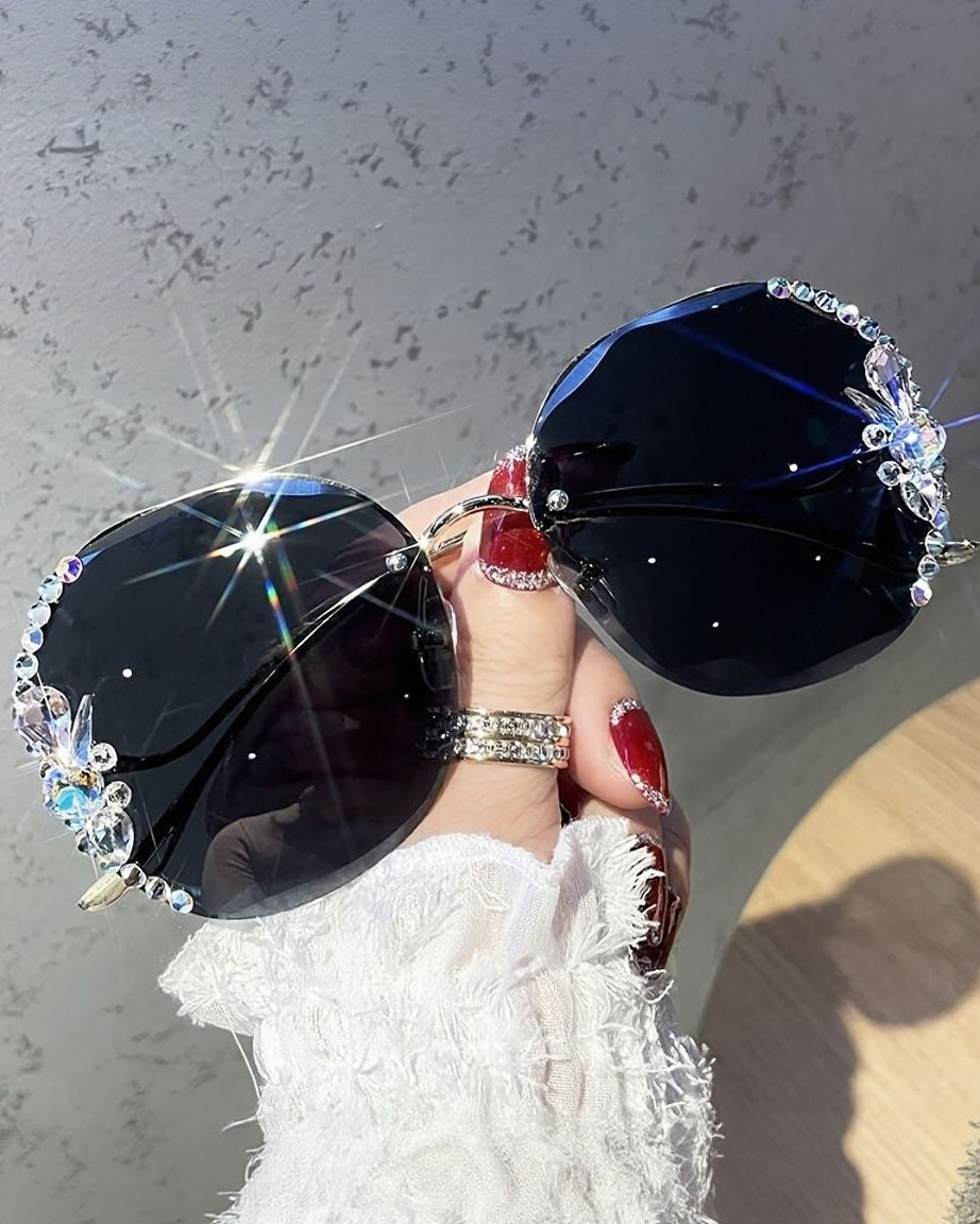 Fashion Rhinestone Sparkling Polygonal Frameless Women's Glasses