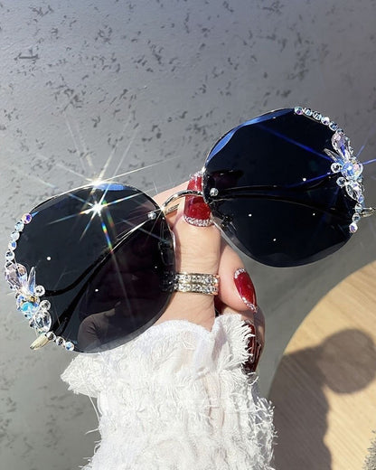 Fashion Rhinestone Sparkling Polygonal Frameless Women's Glasses