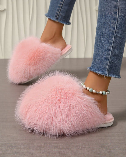 Elegant Fluffy Women'S Slippers | All-Season Solid Color