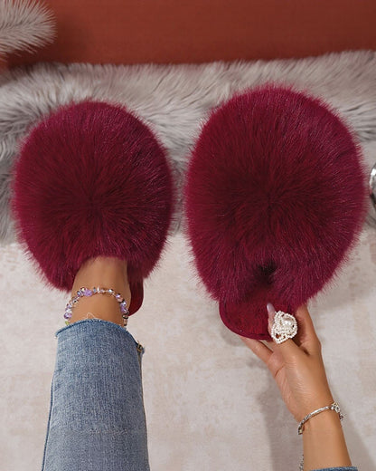 Elegant Fluffy Women'S Slippers | All-Season Solid Color