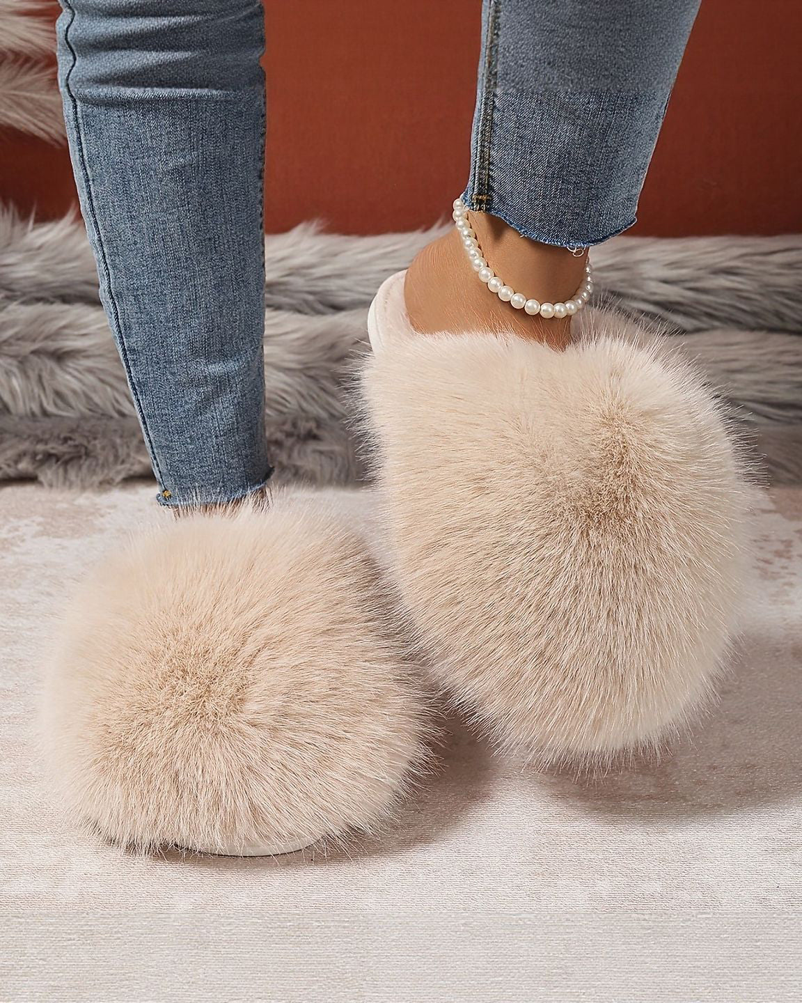 Elegant Fluffy Women'S Slippers | All-Season Solid Color