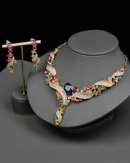2-Piece Colorful Bead & Gemstone Choker Necklace & Earrings Set