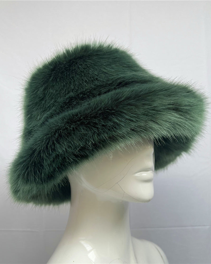 Solid Color Faux Fox Fur Pot Hat Fisherman Hat
