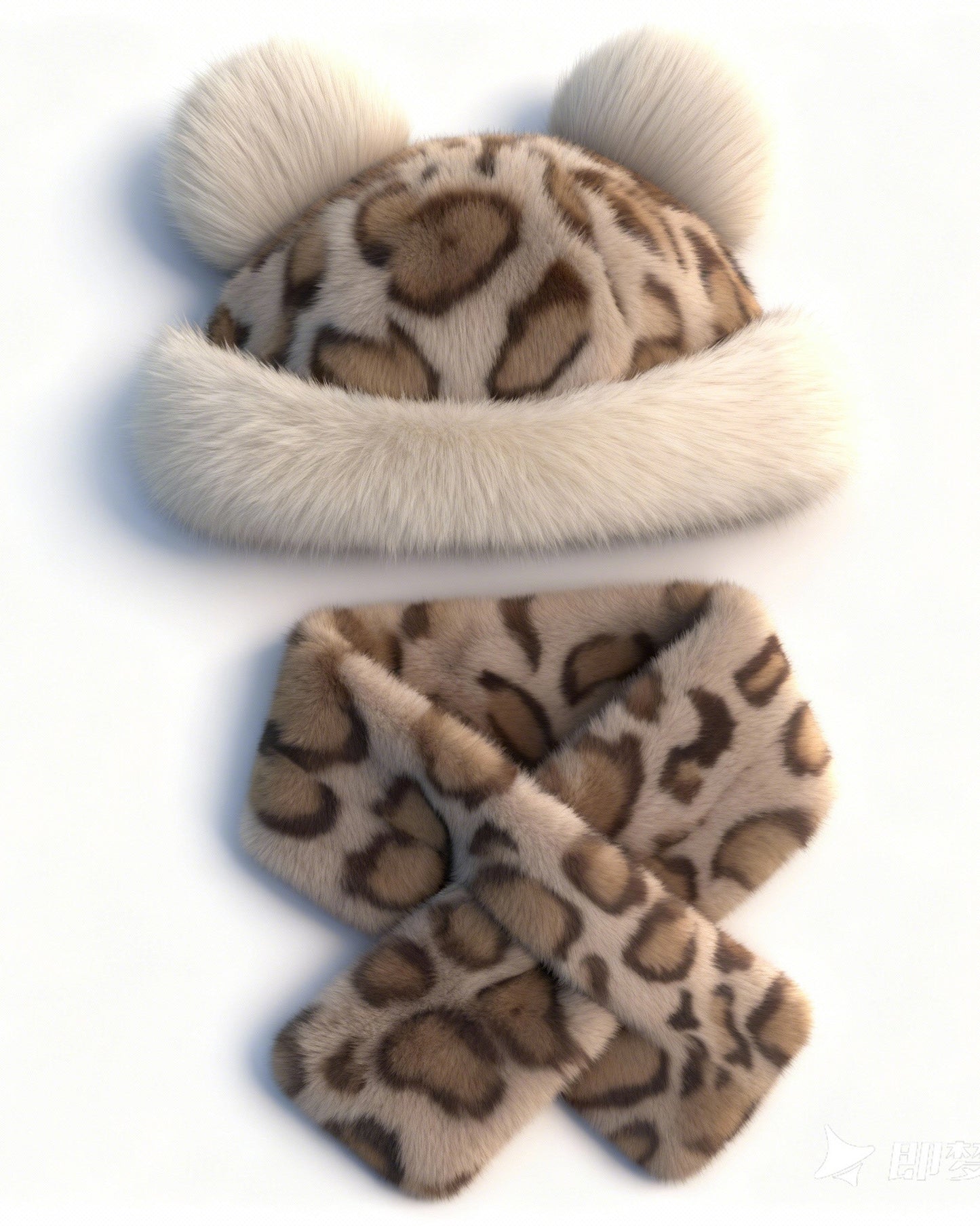 Leopard Print Thickened Warm Fluffy Hat Scarf Set